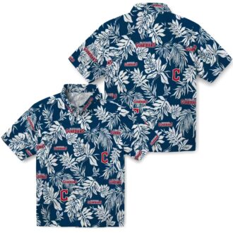 Summer 2025 Cleveland Guardians Tropical Hawaiian Shirt - MLB Leaf Print Navy Blue White
