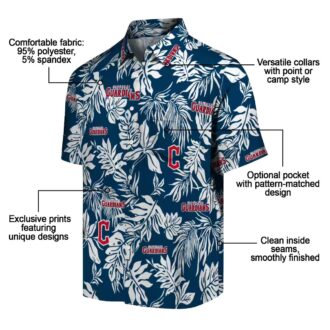 Summer 2025 Cleveland Guardians Tropical Hawaiian Shirt - MLB Leaf Print Navy Blue White