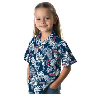 Summer 2025 Cleveland Guardians Tropical Hawaiian Shirt - MLB Leaf Print Navy Blue White