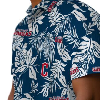 Summer 2025 Cleveland Guardians Tropical Hawaiian Shirt - MLB Leaf Print Navy Blue White
