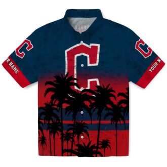 Sunset Pattern Cleveland Guardians Hawaiian Shirt - Navy Blue MLB Team Summer Shirt