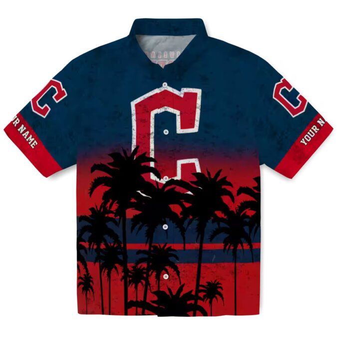 Sunset Pattern Cleveland Guardians Hawaiian Shirt - Navy Blue MLB Team Summer Shirt