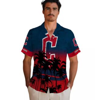 Sunset Pattern Cleveland Guardians Hawaiian Shirt - Navy Blue MLB Team Summer Shirt