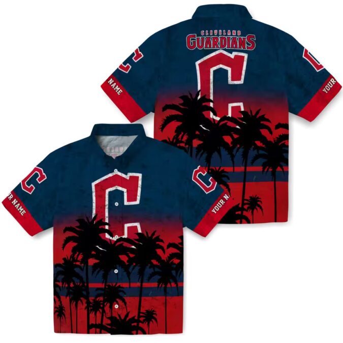 Sunset Pattern Cleveland Guardians Hawaiian Shirt - Navy Blue MLB Team Summer Shirt
