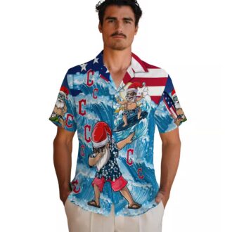 Surfing Santa Cleveland Guardians Hawaiian Shirt - Holiday Beach Fan Apparel