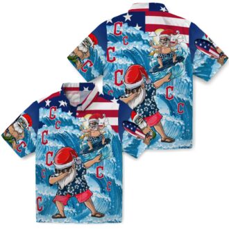 Surfing Santa Cleveland Guardians Hawaiian Shirt - Holiday Beach Fan Apparel