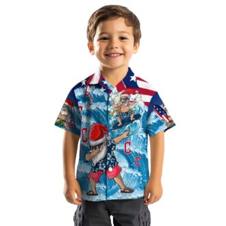 Surfing Santa Cleveland Guardians Hawaiian Shirt - Holiday Beach Fan Apparel