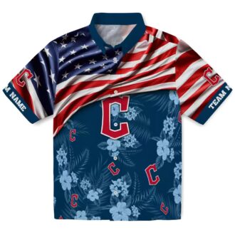 Tropical Cleveland Guardians Hawaiian Shirt with US Flag and Hibiscus - Customized MLB Apparel