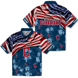 Tropical Cleveland Guardians Hawaiian Shirt with US Flag and Hibiscus - Customized MLB Apparel