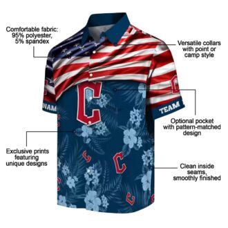 Tropical Cleveland Guardians Hawaiian Shirt with US Flag and Hibiscus - Customized MLB Apparel