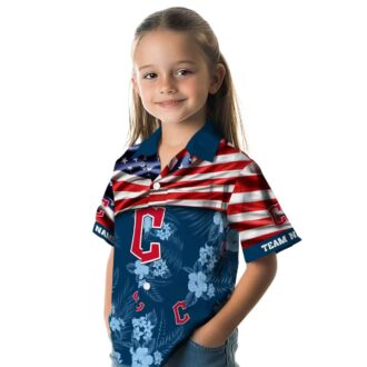 Tropical Cleveland Guardians Hawaiian Shirt with US Flag and Hibiscus - Customized MLB Apparel