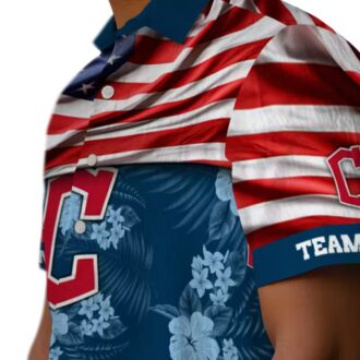 Tropical Cleveland Guardians Hawaiian Shirt with US Flag and Hibiscus - Customized MLB Apparel