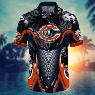 Bold Chicago Bears Gradient & Flower Hawaiian Shirt - Vintage NFL Summer Vacation Outfit