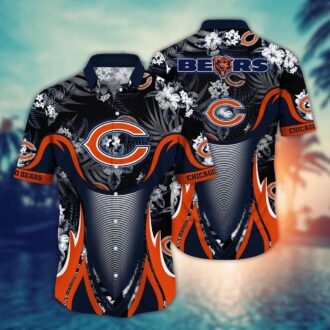 Bold Chicago Bears Gradient & Flower Hawaiian Shirt - Vintage NFL Summer Vacation Outfit