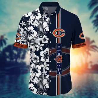 Chicago Bears Black and White Floral Stripe Aloha Shirt - Bold Tropical NFL Fan Shirt for Summer BBQ