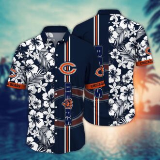 Chicago Bears Black and White Floral Stripe Aloha Shirt - Bold Tropical NFL Fan Shirt for Summer BBQ
