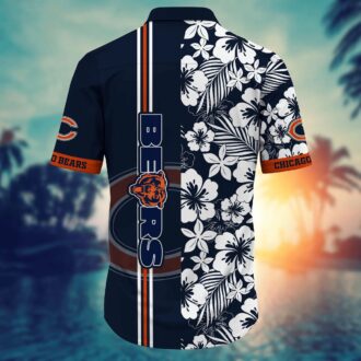 Chicago Bears Black and White Floral Stripe Aloha Shirt - Bold Tropical NFL Fan Shirt for Summer BBQ