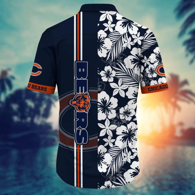 Chicago Bears Black and White Floral Stripe Aloha Shirt - Bold Tropical NFL Fan Shirt for Summer BBQ