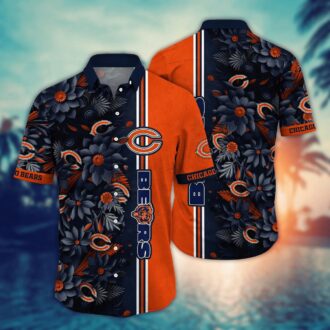 Chicago Bears NFL Aloha Button Down Shirt - Tropical Sandcastles Print Beach Shirt for Tailgate Fans