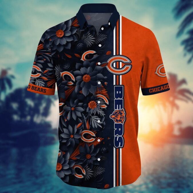 Chicago Bears NFL Aloha Button Down Shirt - Tropical Sandcastles Print Beach Shirt for Tailgate Fans