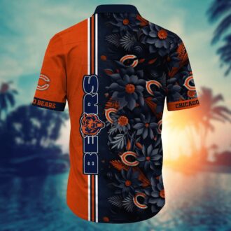 Chicago Bears NFL Aloha Button Down Shirt - Tropical Sandcastles Print Beach Shirt for Tailgate Fans