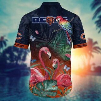Chicago Bears Parrot & Palm Print Hawaiian Shirt - Tropical Flamingo Summer Outfit for Fans