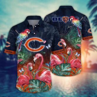 Chicago Bears Parrot & Palm Print Hawaiian Shirt - Tropical Flamingo Summer Outfit for Fans