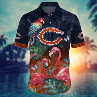 Chicago Bears Parrot & Palm Print Hawaiian Shirt - Tropical Flamingo Summer Outfit for Fans