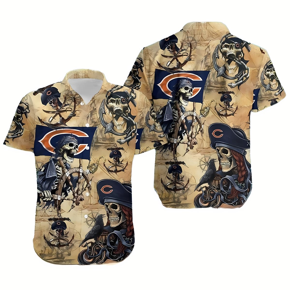 Chicago Bears Pirates Skull Hawaiian Shirt - NFL Tailgate Party Gear 2025