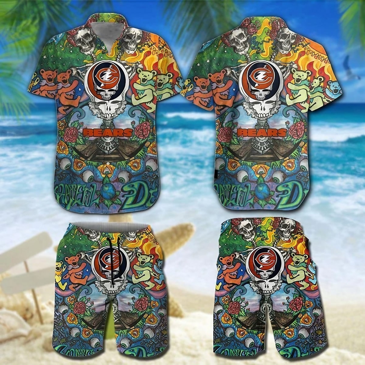Men's Chicago Bears Grateful Dead Hawaiian Shirt and Shorts Set - Summer 2025 Fan Outfit