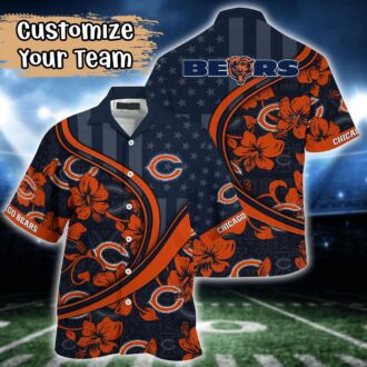 Men's Chicago Bears US Flag Floral Hawaiian Shirt for 4th of July & Beach Days