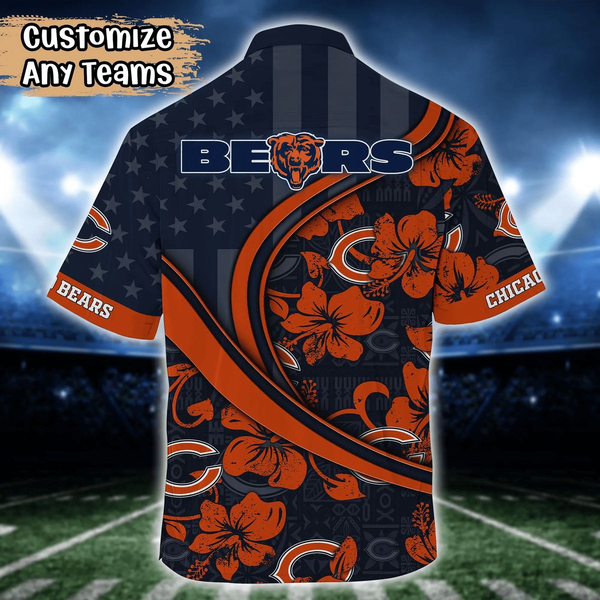 Men's Chicago Bears US Flag Floral Hawaiian Shirt for 4th of July & Beach Days