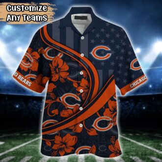 Men's Chicago Bears US Flag Floral Hawaiian Shirt for 4th of July & Beach Days