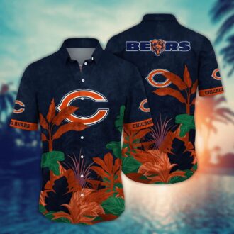 Minimalist NFL Chicago Bears Navy Aloha Shirt - Palm Leaf and Logo Print for Football Fans