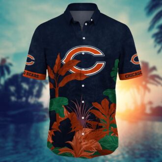 Minimalist NFL Chicago Bears Navy Aloha Shirt - Palm Leaf and Logo Print for Football Fans