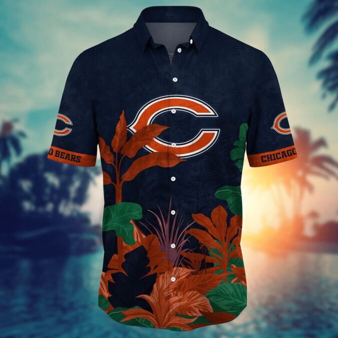 Minimalist NFL Chicago Bears Navy Aloha Shirt - Palm Leaf and Logo Print for Football Fans