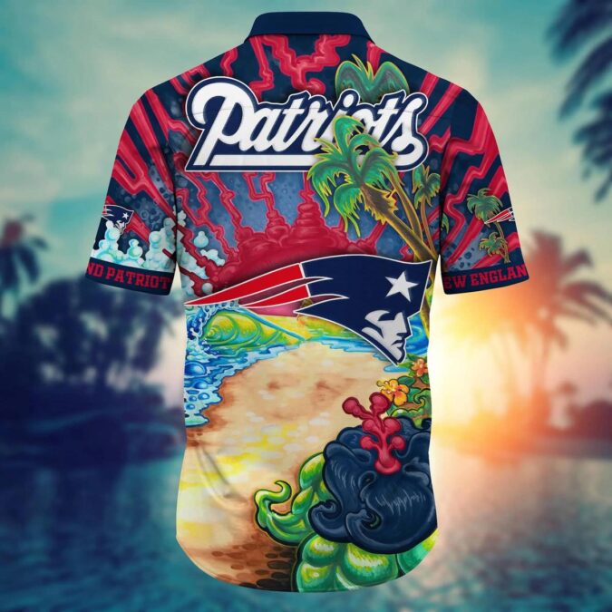 Colorful Patriots Beach Shirt with Palm Trees & Wave Art - NFL Game Day Outfit for Summer Fans USA