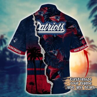Custom Name Patriots Sunset & Tropical Vibe Hawaiian Shirt for Beach Days and Game Nights