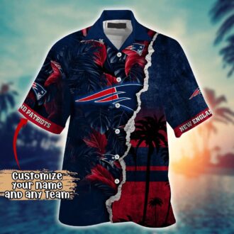 Custom Name Patriots Sunset & Tropical Vibe Hawaiian Shirt for Beach Days and Game Nights