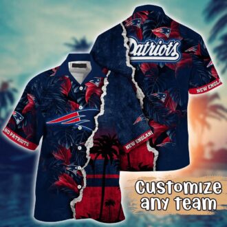 Custom Name Patriots Sunset & Tropical Vibe Hawaiian Shirt for Beach Days and Game Nights
