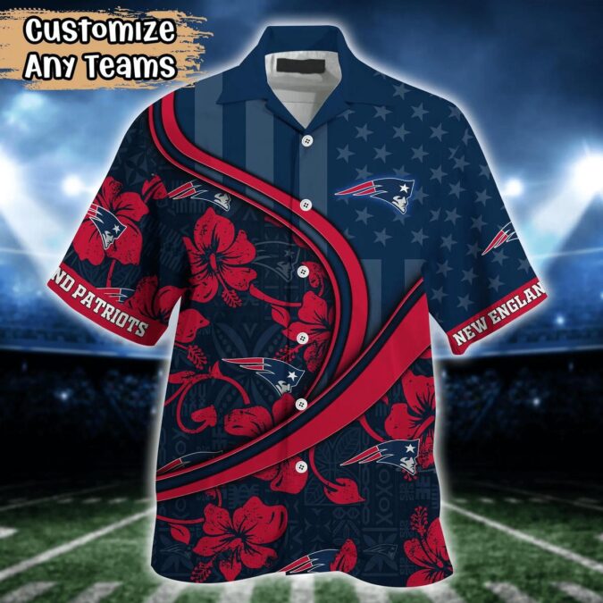 Custom New England Patriots USA Flag Hawaiian Shirt - Summer Football Aloha Wear