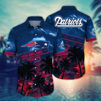 Men’s New England Patriots Sunset Palm Hawaiian Shirt - Navy Blue Tropical Vibes for Beach & Football Style
