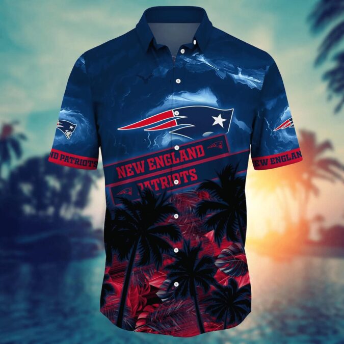 Men’s New England Patriots Sunset Palm Hawaiian Shirt - Navy Blue Tropical Vibes for Beach & Football Style
