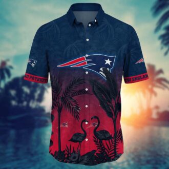 New England Patriots Black Flamingos and Palm Leaves Aloha Shirt - Tropical NFL Game Day Outfit for Loyal Fans