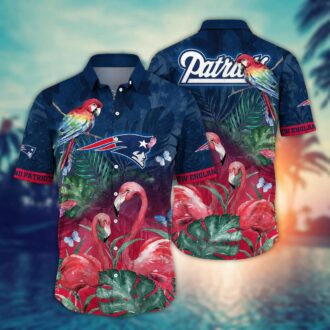 NFL Patriots Beach Shirt with Flamingo and Rainbow Parrot Design for Summer Road Trips