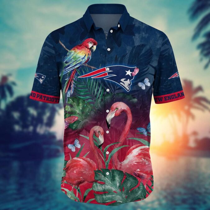 NFL Patriots Beach Shirt with Flamingo and Rainbow Parrot Design for Summer Road Trips