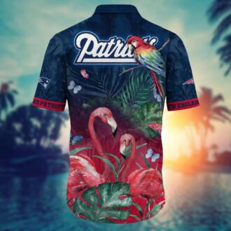 NFL Patriots Beach Shirt with Flamingo and Rainbow Parrot Design for Summer Road Trips