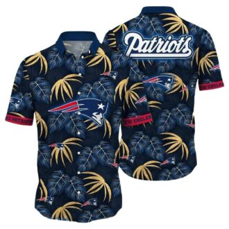 Patriots Navy Palm Leaf Print Hawaiian Shirt - NFL Tropical Vibes for Summer Tailgates & Game Days