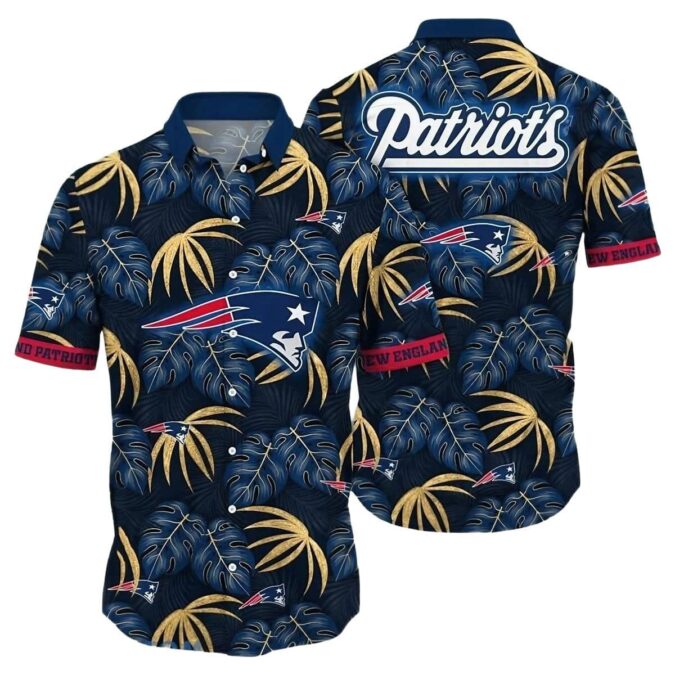 Patriots Navy Palm Leaf Print Hawaiian Shirt - NFL Tropical Vibes for Summer Tailgates & Game Days
