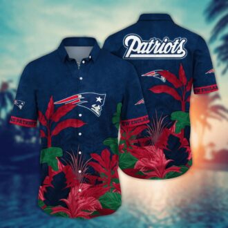Stylish Patriots Hawaiian Shirt for Men and Women with Red and Green Botanical Pattern
